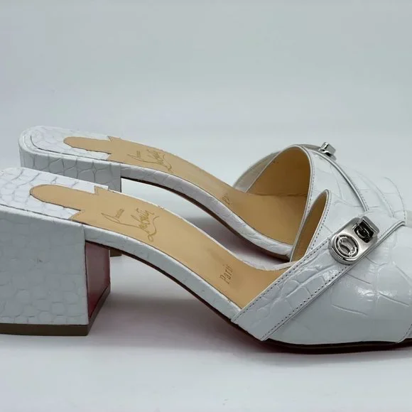 Christian Louboutin LOCK ART 55 Croc Leather Mule Sandals Block Heel Shoes - Picture 9 of 12